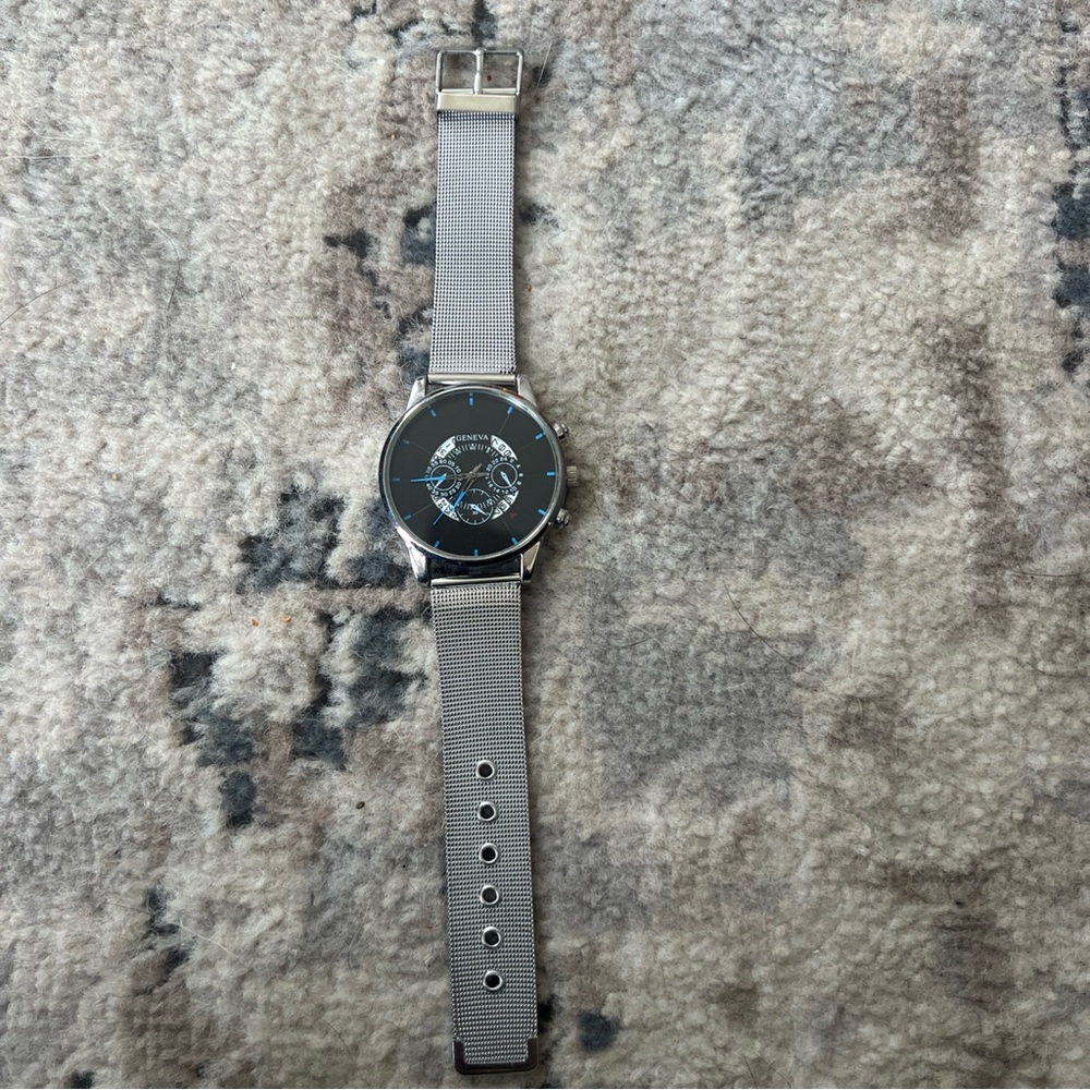 Geneva Men's Calendar Watches Silver Blue Black